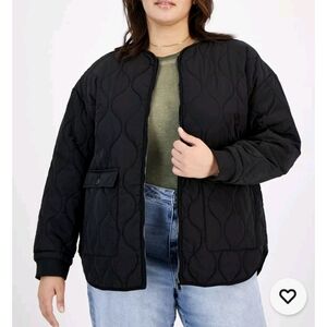 And Now This for Macy's Black Reversible Collarless Quilted Puffer Size 1X New